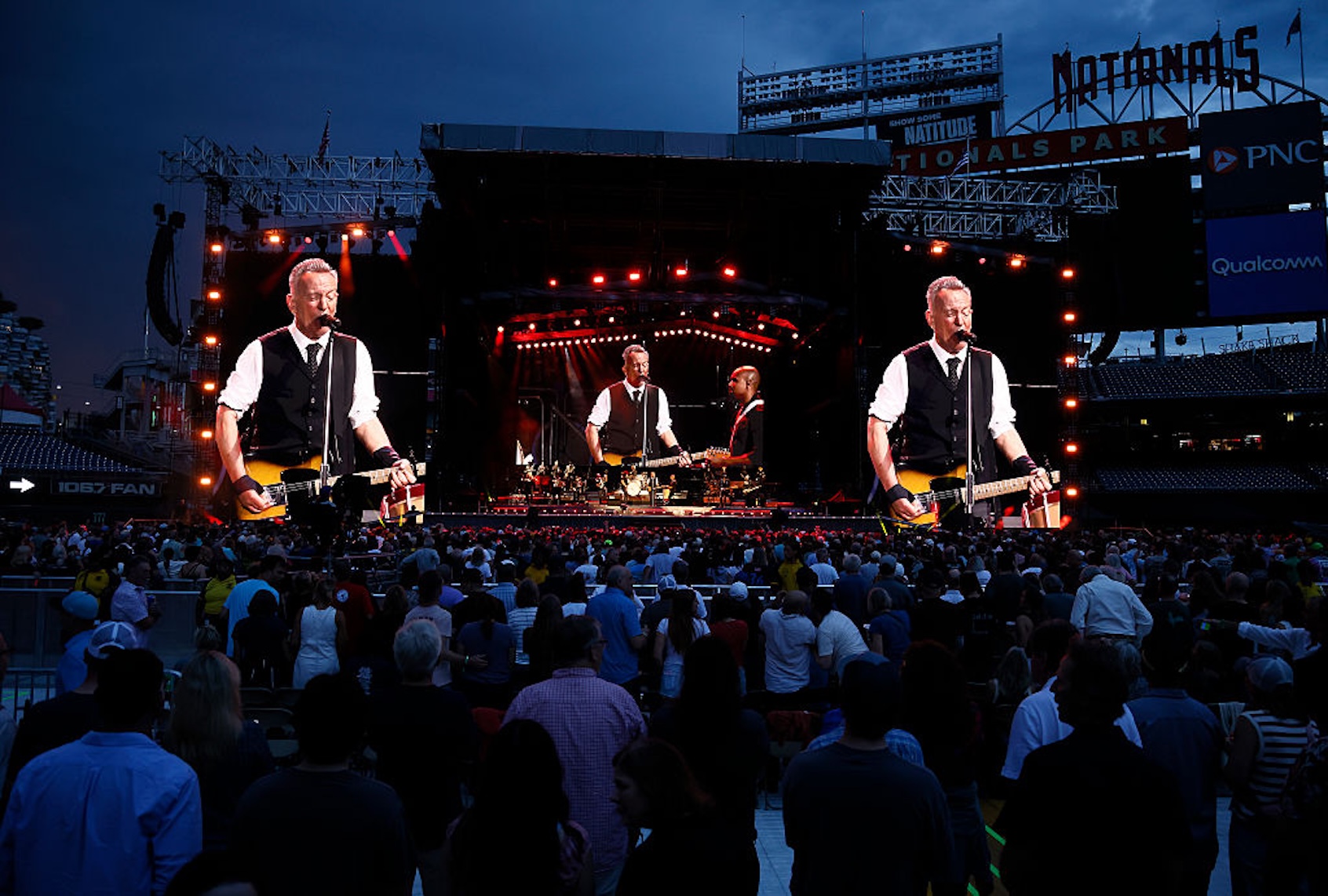 Bruce Springsteen and the E Street Band played for 40,000 fans in the rain at Nationals Park in Washington, D.C. Images) (Paul Morigi/Getty Images)