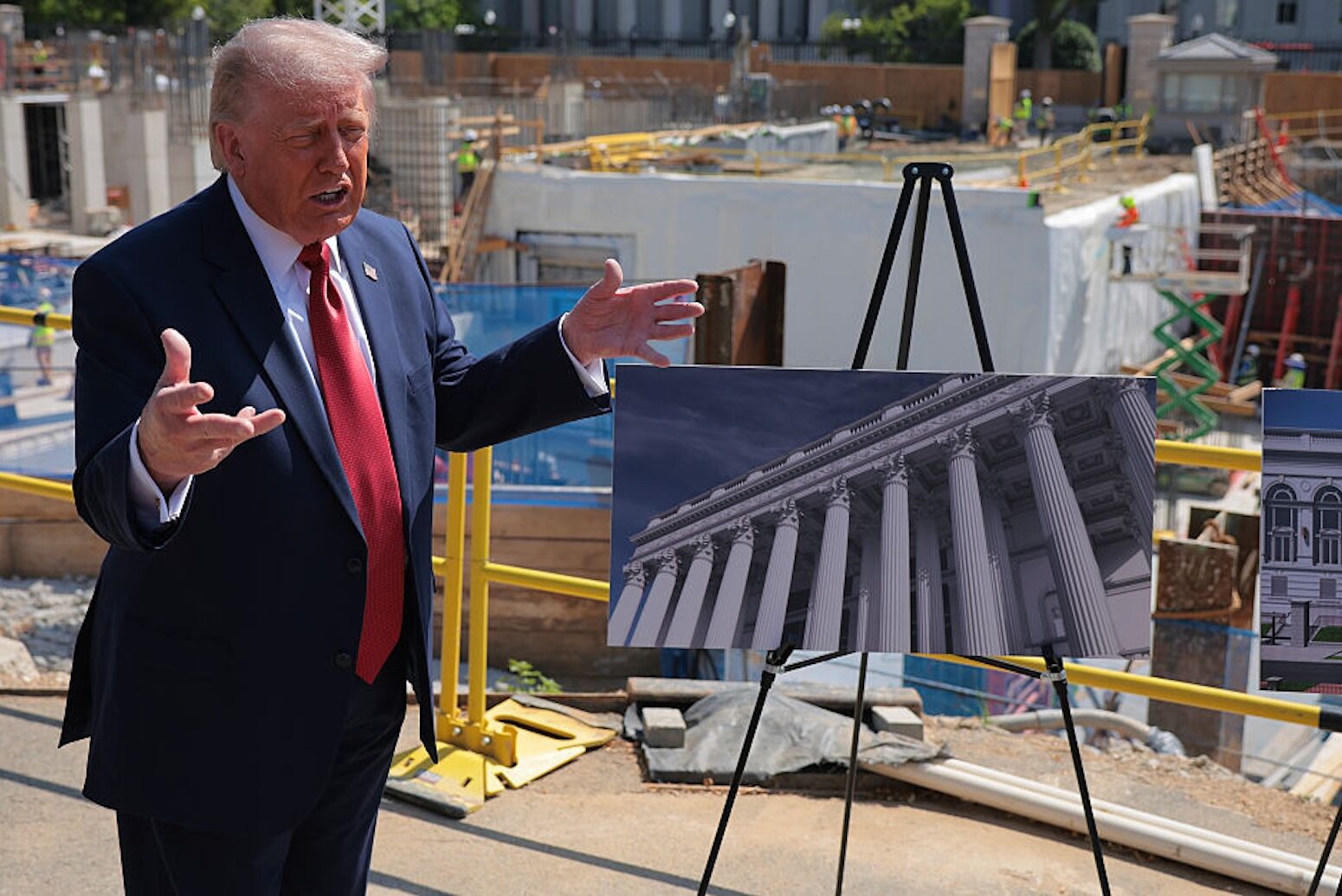 President Donald Trump speaks to reporters next to the site of his proposed White House ballroom (Chip Somodevilla/Getty Images)