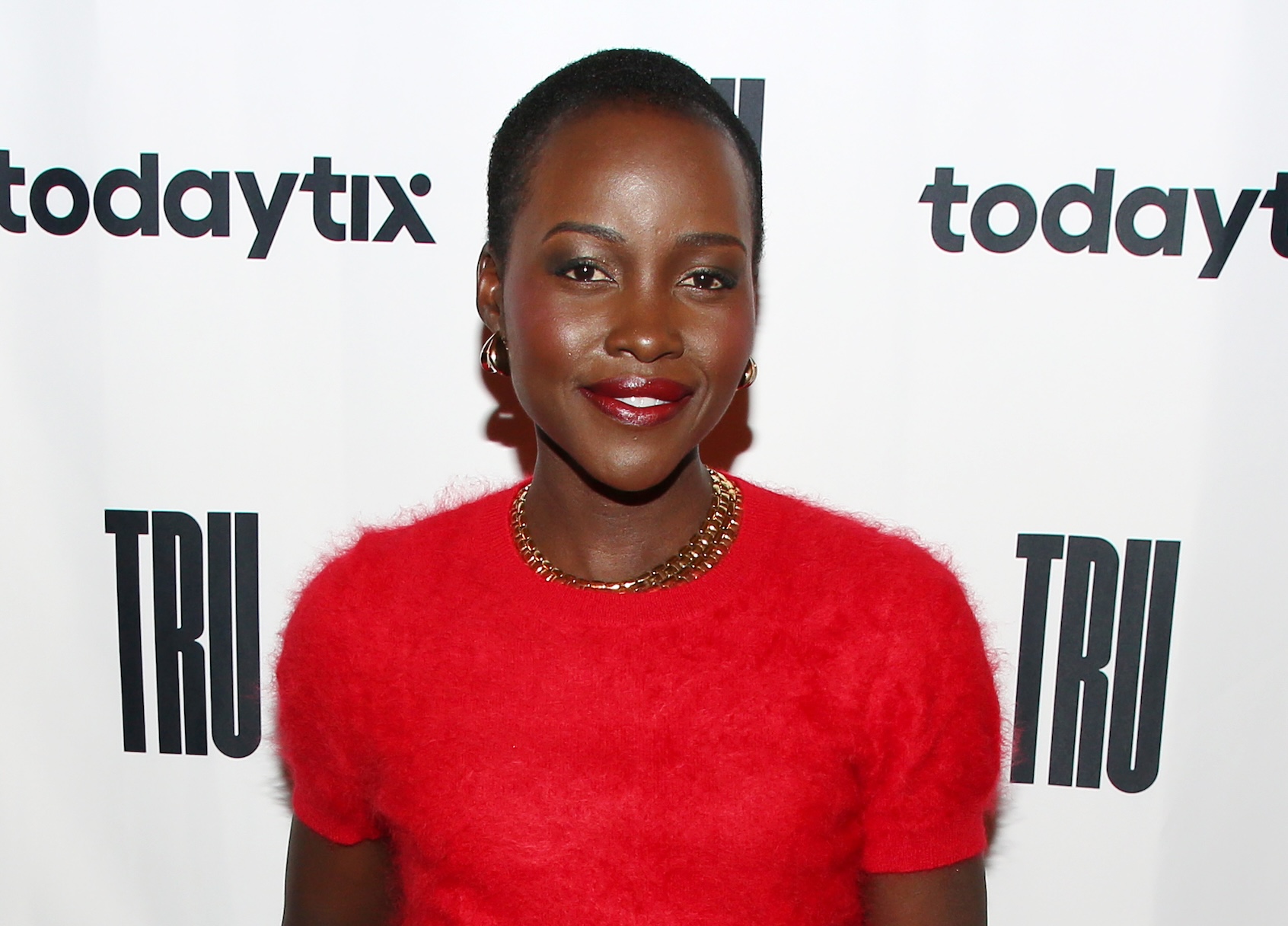 Lupita Nyong'o poses at the opening night of "Tru" at House of the Redeemer on March 19, 2026 in New York City. (Photo by Bruce Glikas/Getty Images)