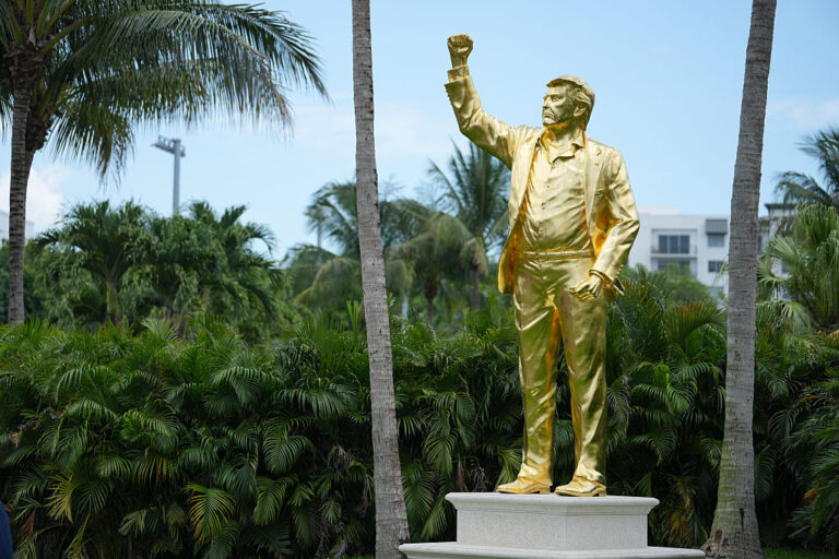 The golf course at Trump National Doral now features a 22-foot golden statue of its namesake. (Ben Jared / PGA TOUR / Getty Images)