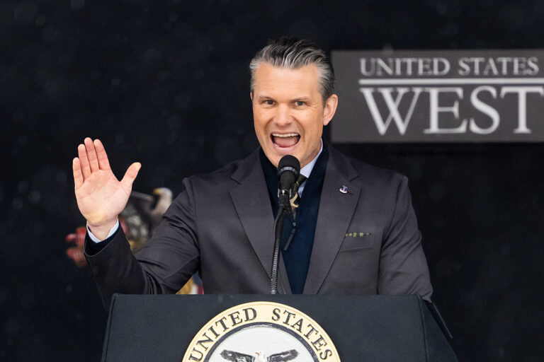 Secretary Pete Hegseth addressed cadets at West Point using politically coded culture war language including the now familiar jokes about "pronouns" and "fit not fat" to the 2026 graduates. (Adam Gray / Getty Images)