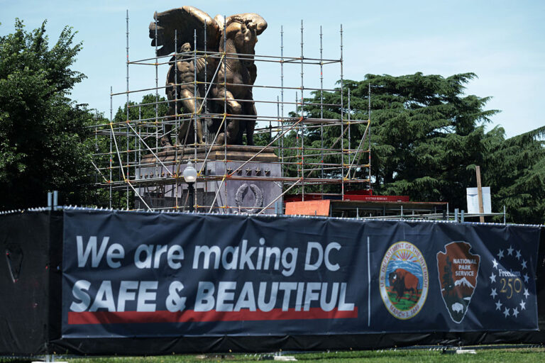 Trump continues to "redecorate" D.C. in anticipation of America's 250th anniversary. But his plans keep getting deterred by rulings, finances and artists not wanting to participate. (Alex Wong / Getty Images)