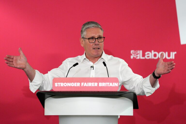 Prime Minister Keir Starmer gives a speech at Coin Street Community Centre in London, May 11, 2026. (Carl Court/Getty Images)