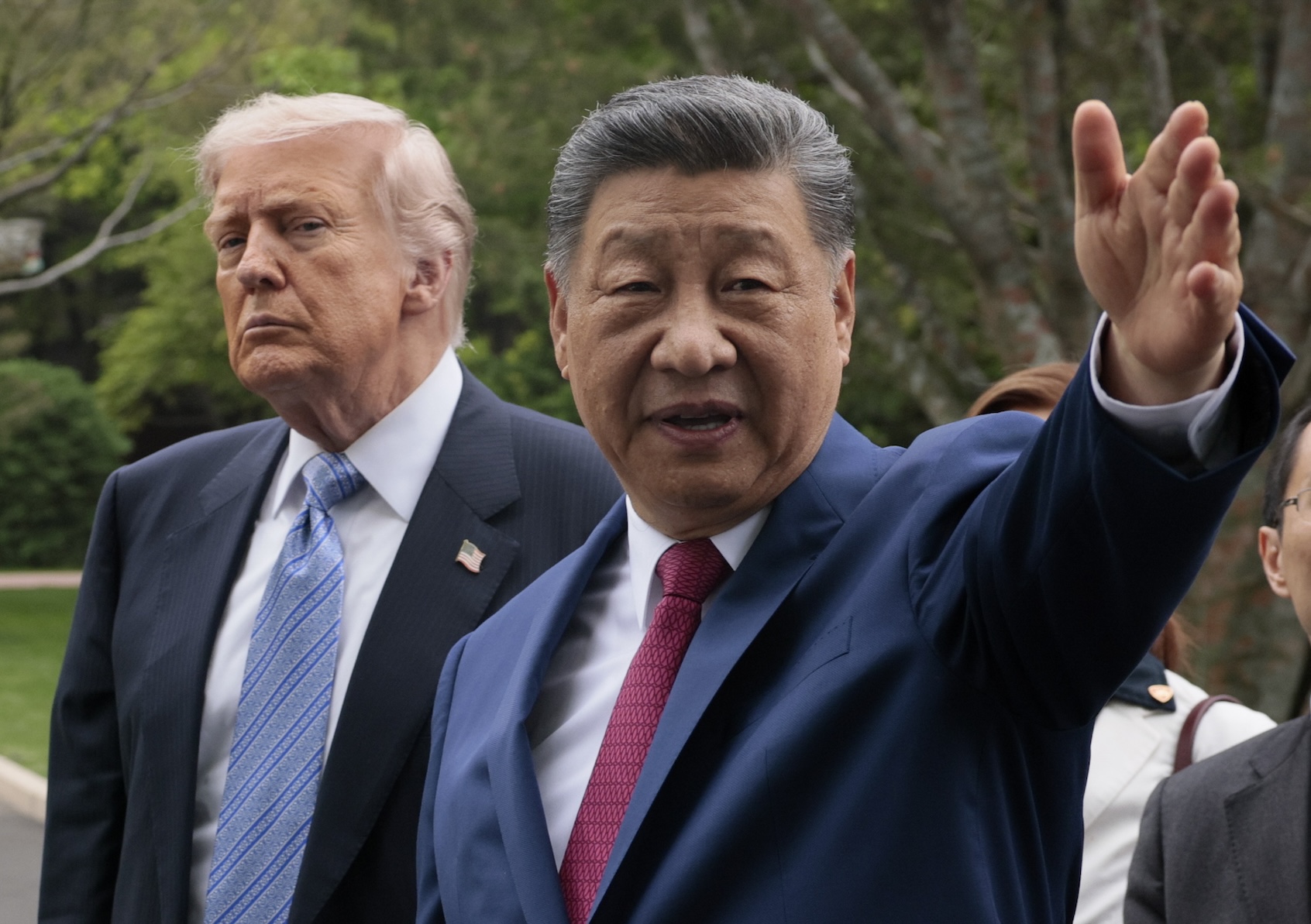 President Donald Trump and Chinese President Xi Jinping tour Zhongnanhai Garden in Beijing, May 15, 2026. (Evan Vucci-Pool/Getty Images)
