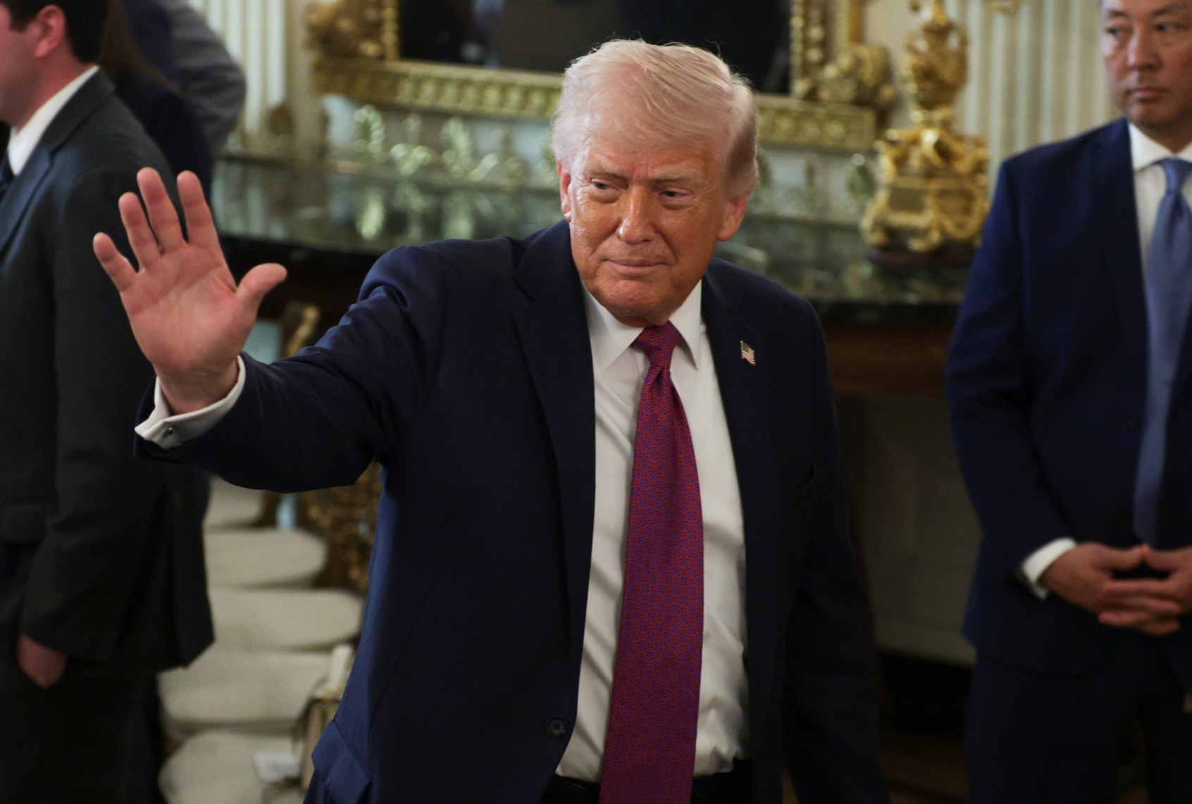 President Donald Trump departs at the White House on April 21, 2026 in Washington, DC. (Photo by Alex Wong/Getty Images)