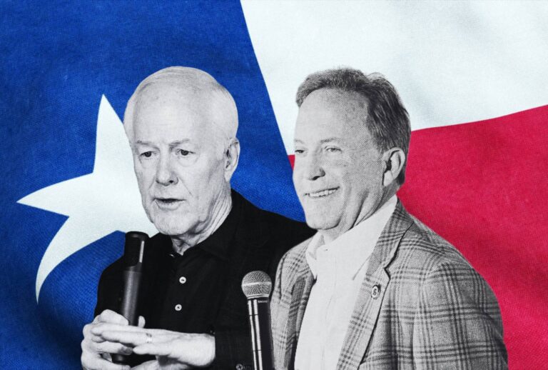 U.S. Sen. John Cornyn (L) and Texas Attorney General Ken Paxton (R) (Illustration by Salon / Getty Images / Chitose Suzuki / The Dallas Morning News)