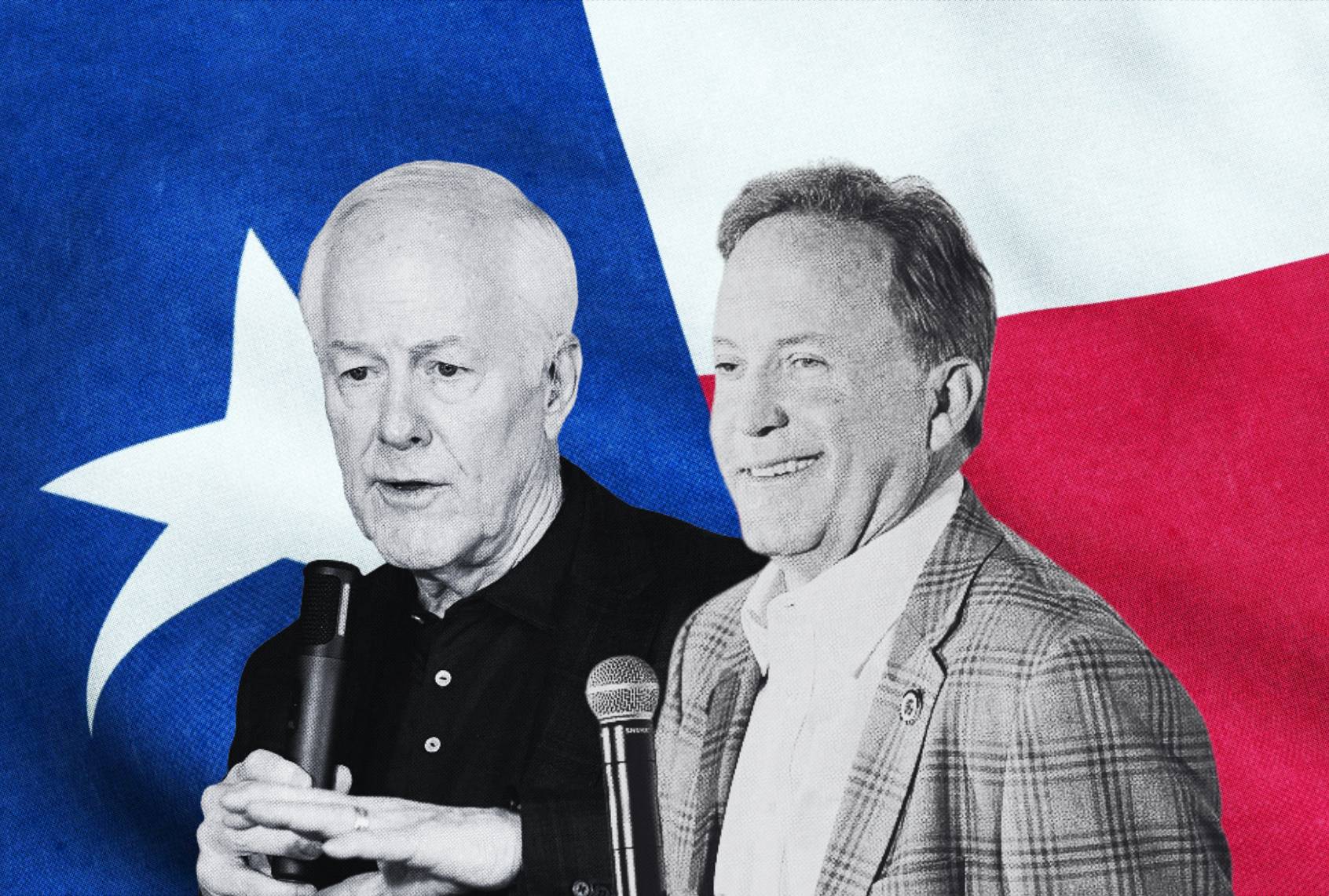 U.S. Sen. John Cornyn (L) and Texas Attorney General Ken Paxton (R) (Illustration by Salon / Getty Images / Chitose Suzuki / The Dallas Morning News)