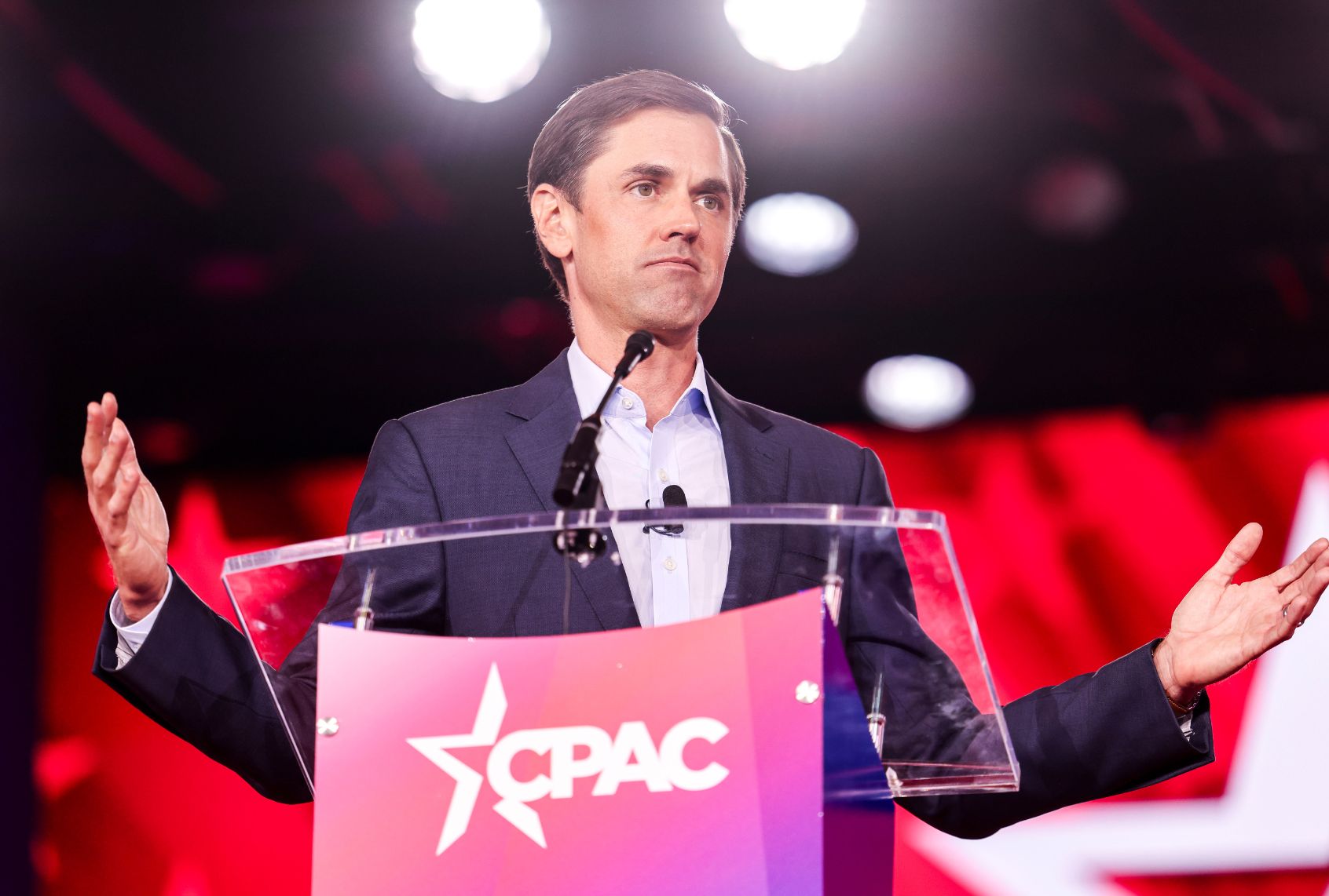 Texas AG candidate state Sen. Mayes Middleton speaks during CPAC on March 26, 2026 at Gaylord Texan Resort and Conference Center in Grapevine. (Shafkat Anowar/The Dallas Morning News via Getty Images)