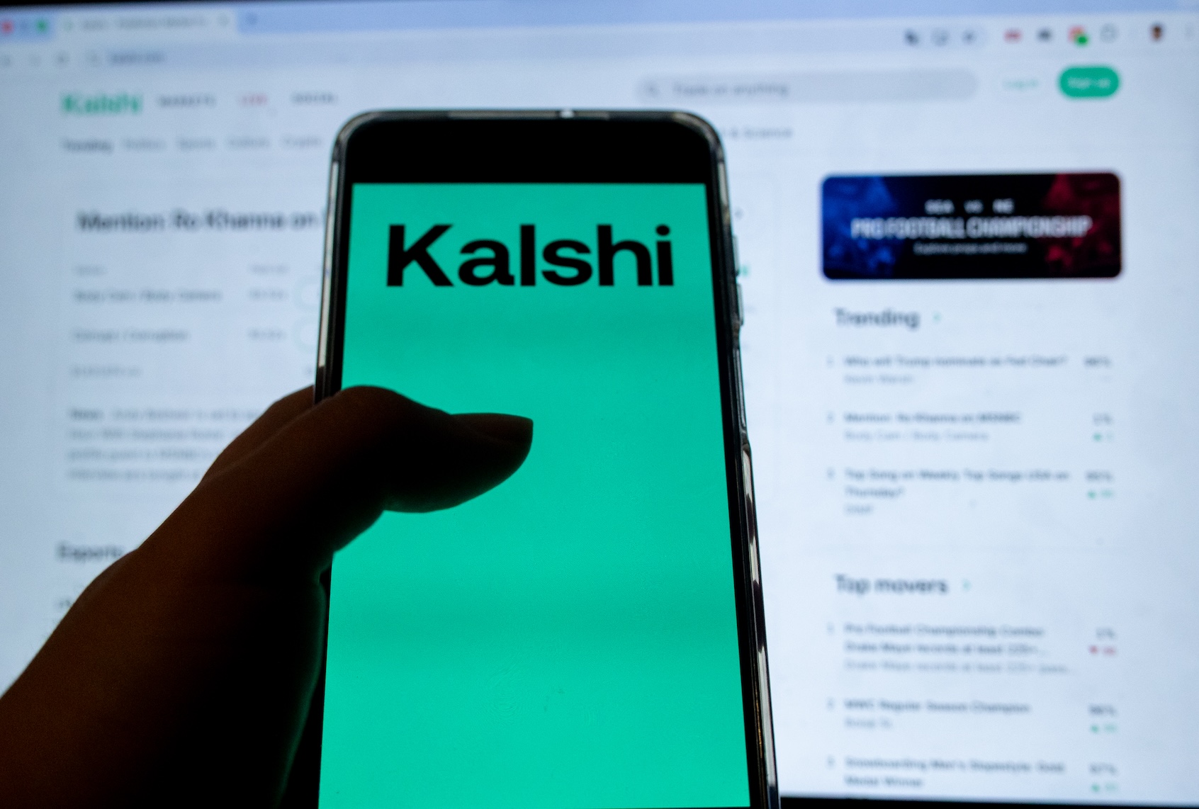 Kalshi logo. (Photo by Kristian Tuxen Ladegaard Berg/NurPhoto via Getty Images)