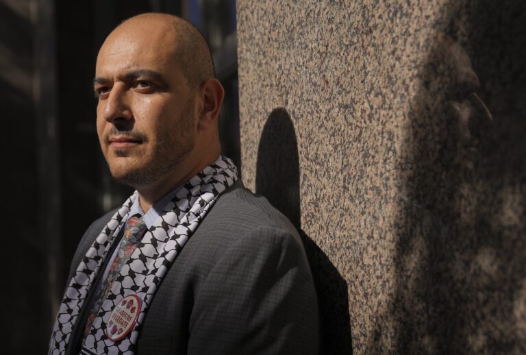 Abbas Alawieh, cofounder of the uncommitted movement during the DNC in Chicago, Illinois on August 20, 2024. (Photo by Nick Oxford for The Washington Post via Getty Images)