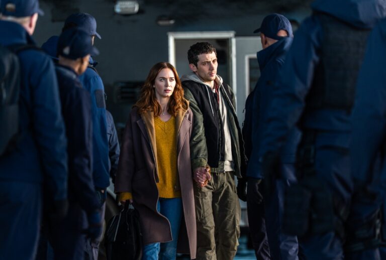 Emily Blunt and Josh O'Connor in "Disclosure Day" (Niko Tavernise/Universal Pictures/Amblin Entertainment)