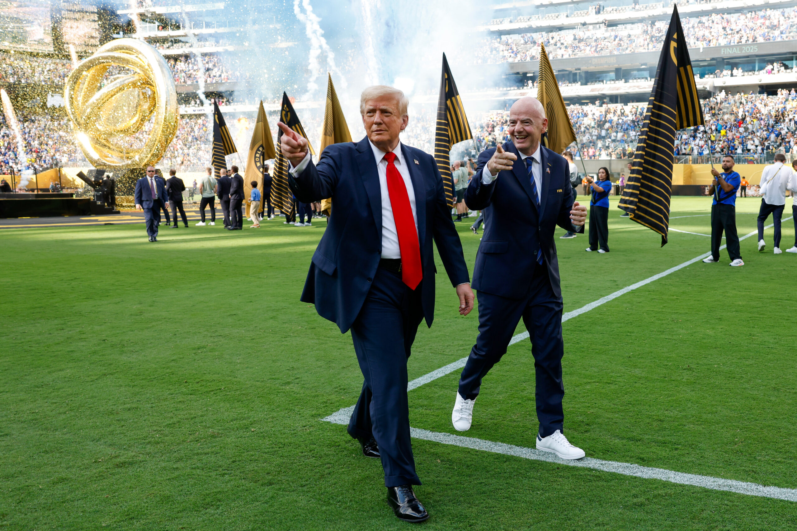 FIFA President Gianni Infantino and President Donald Trump during the FIFA Club World Cup 2025 Final match between Chelsea FC and Paris Saint-Germain at MetLife Stadium on July 13, 2025 in East Rutherford, New Jersey. (Eva Marie Uzcategui - FIFA/FIFA via Getty Images)