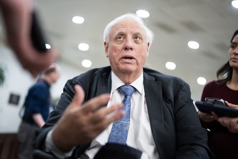 Sen. Jim Justice, R-W.Va., talks with reporters in the U.S. Capitol after a vote on Thursday, March 12, 2026. (Tom Williams/CQ-Roll Call, Inc via Getty Images)