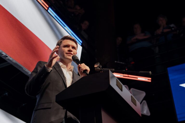 Democratic U.S. Senate candidate James Talarico at a rally in Houston, May 27, 2026. (Danielle Villasana/Getty Images)