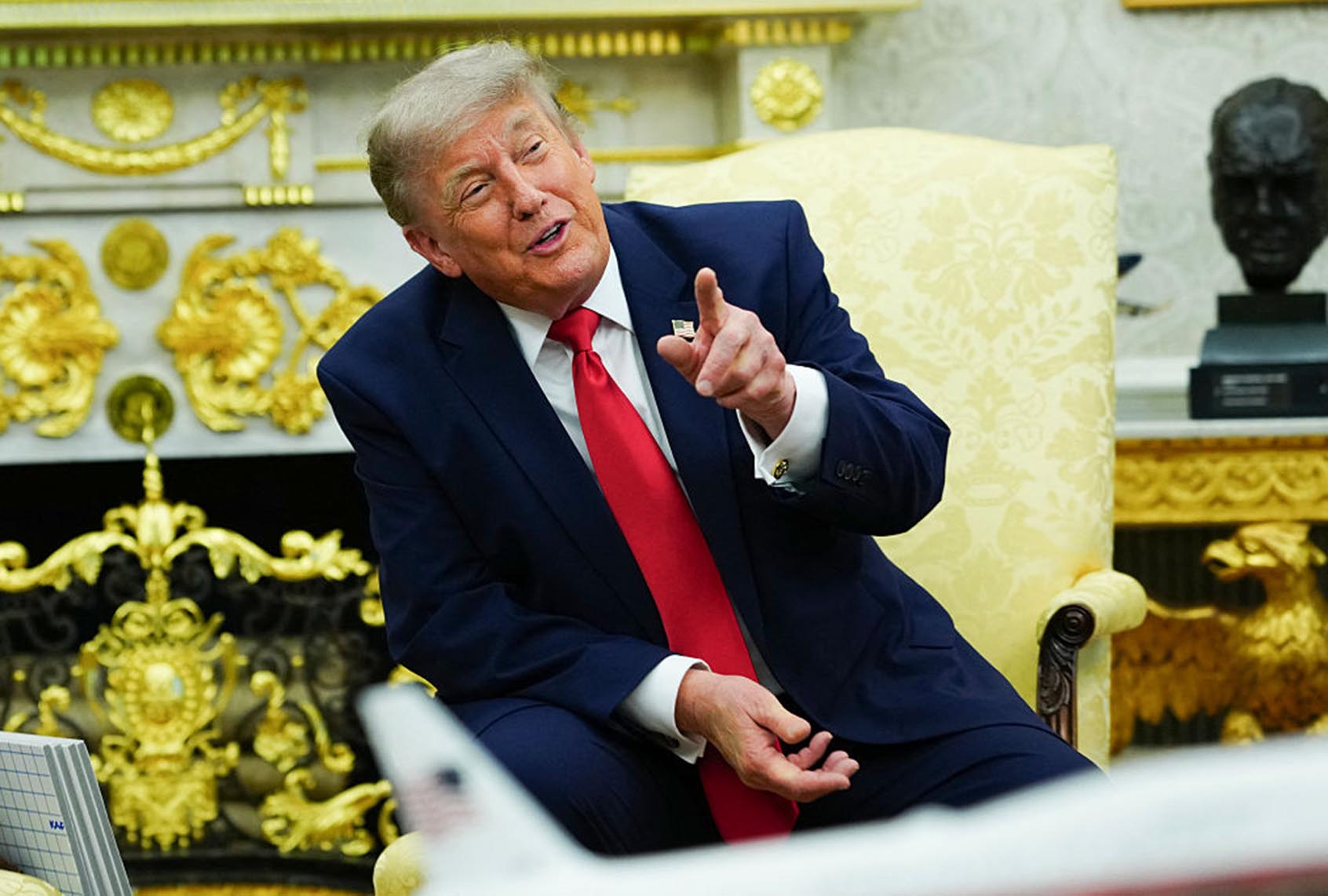 President Donald Trump speaks during a meeting with NATO Secretary General Mark Rutte in the Oval Office on June 24, 2026. (Aaron Schwartz / AFP via Getty Images)