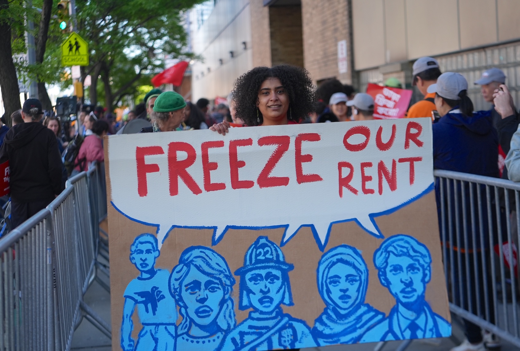 New Yorkers gathered outside the LaGuardia Community College in Long Island City, New York City, U.S., on May 7, 2026, to demand a rent freeze on rent-stabilized apartments. (Photo by Selcuk Acar/Anadolu via Getty Images)