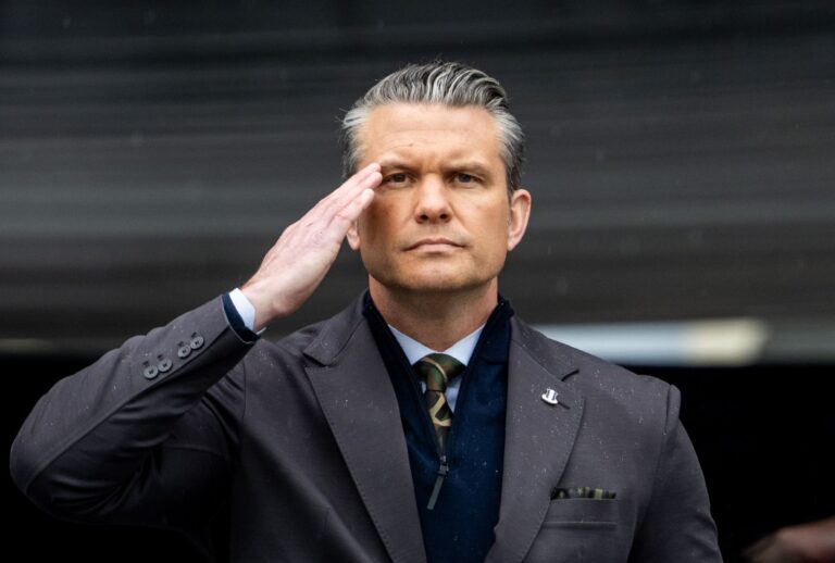 Secretary of Defense Pete Hegseth salutes graduating cadets at the U.S. Military Academy on May 23, 2026 in West Point, New York. (Adam Gray/Getty Images)