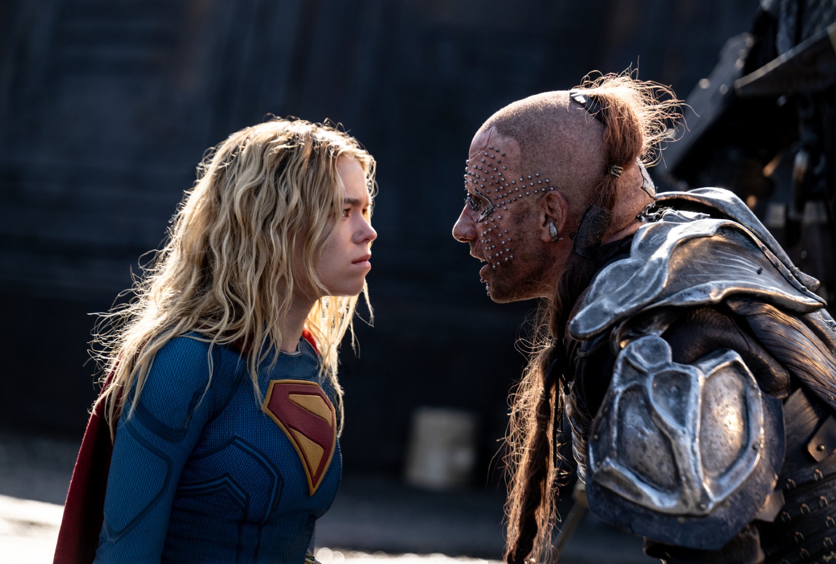 Milly Alcock and Matthias Schoenaerts in "Supergirl" (Parisa Taghizadeh/Warner Bros. Pictures)
