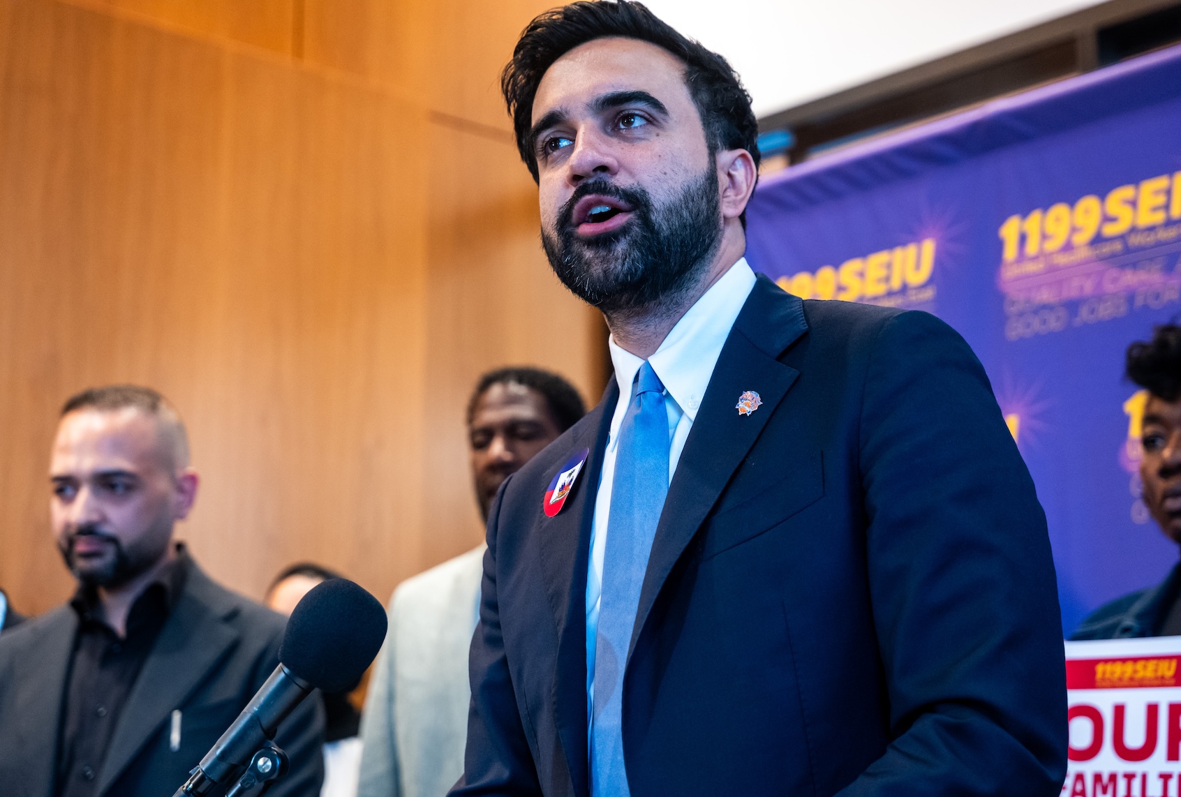 New York City Mayor Mayor Zohran Mamdani speaks at a Manhattan union headquarters to show his support for the Haitian and Syrian communities after the Supreme Court ruled that the Trump administration could end the legal status for potentially millions of foreign nationals, on June 25, 2026. (Photo by Spencer Platt/Getty Images)