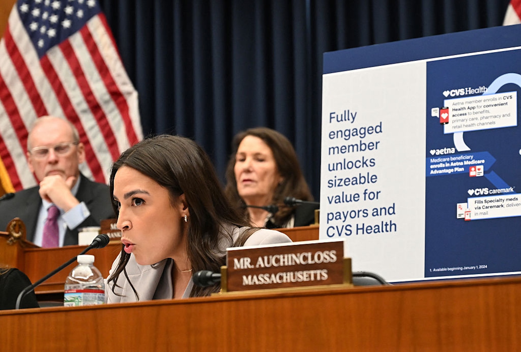 Rep. Alexandria Ocasio-Cortez, D-N.Y., at a House committee on healthcare (Alex Wroblewski / AFP via Getty Images)