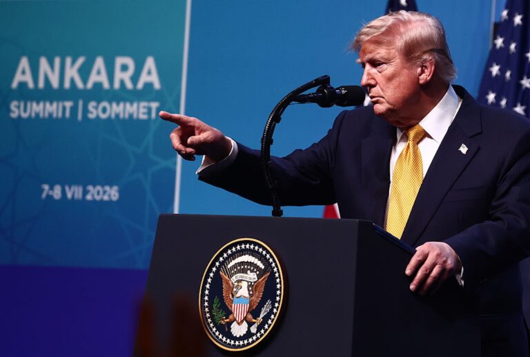 President Donald Trump at the 2026 NATO summit in Ankara, Turkey (Jakub Porzycki/NurPhoto via Getty Images)