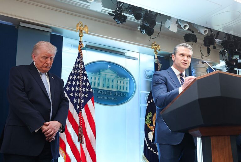 President Donald Trump and Defense Secretary Pete Hegseth ( Anna Moneymaker/Getty Images)
