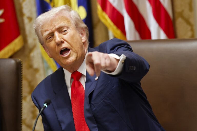U.S. President Donald Trump gestures during a meeting. (Photo by Kevin Dietsch/Getty Images)