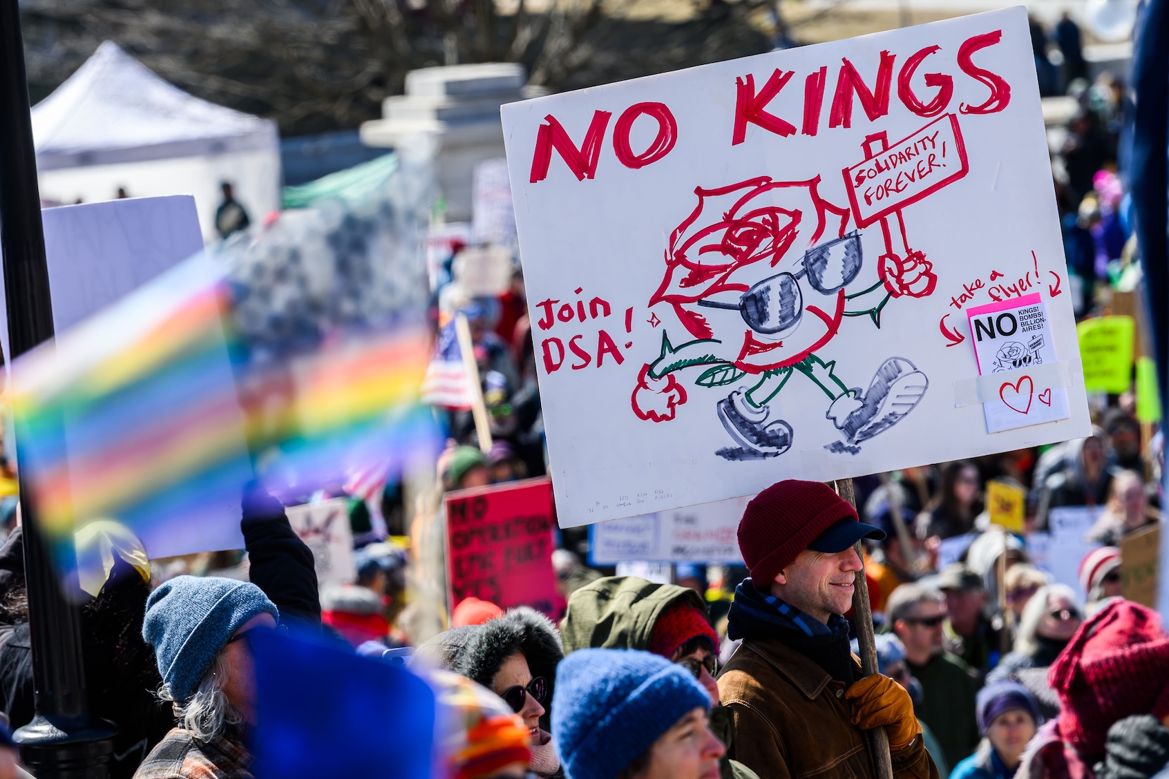 Protestors at a No Kings anti-Trump demonstration at the Vermont State House in Montpelier, VT, USA. (Photo by: John Lazenby/UCG/Universal Images Group via Getty Images)