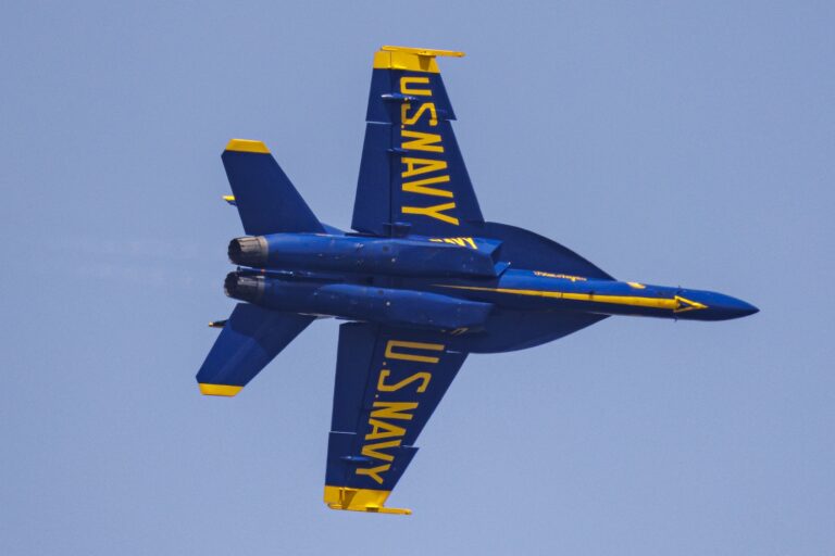 United States Navy Blue Angels perform in Annapolis, Maryland, on May 20, 2026. (Photo by Austin DeSisto/Getty Images)