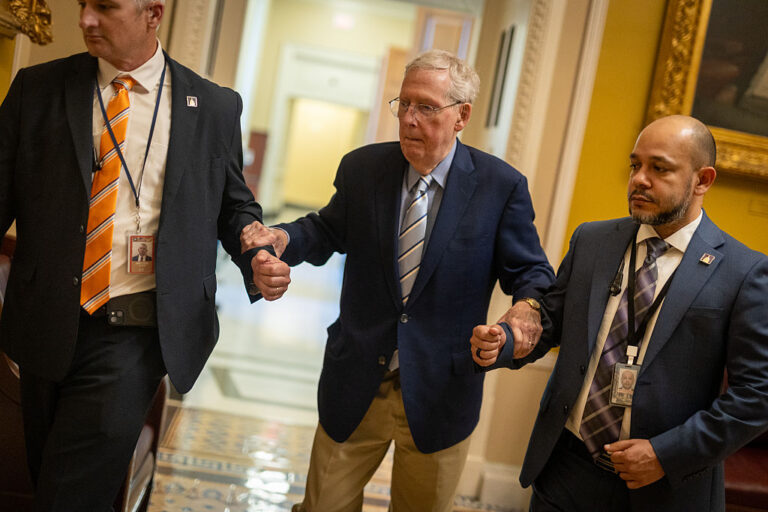 Outgoing Senator Mitch McConnell (R-Ky.) continues hospitalization care after last month's cardiac arrest emergency. (WASHINGTON, DC - JUNE 4: Senator Mitch McConnell (R-KY) is seen as the Senate votes on amendments to a reconciliation package, at the U.S. Capitol in Washington, DC on June 4, 2026. (Photo by Nathan Posner / Anadolu / Getty Images)