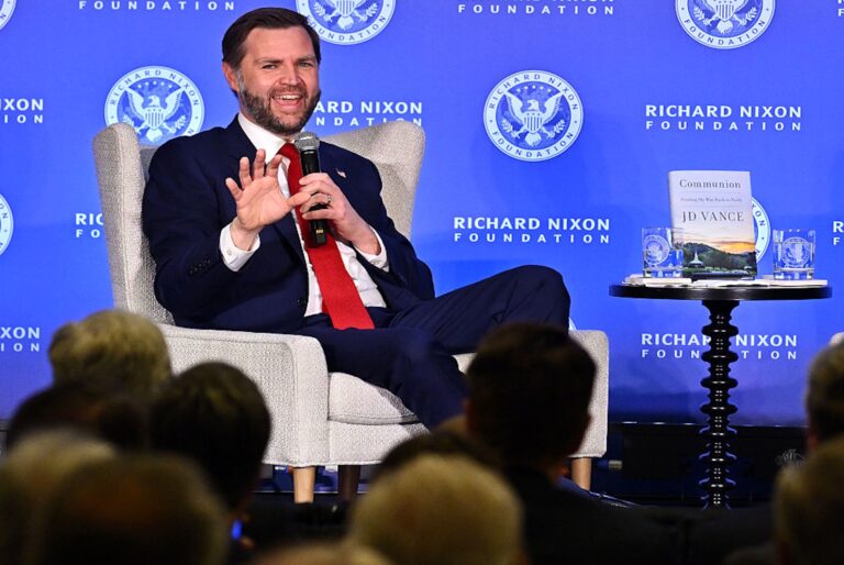Vice President JD Vance stops by the Richard Nixon Presidential Library to promote his book "Communion." (Jeff Gritchen/MediaNews Group/Orange County Register via Getty Images)