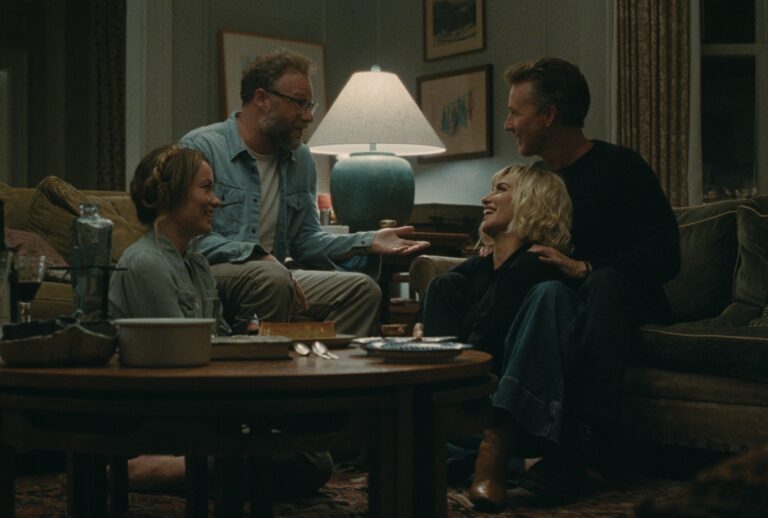 Olivia Wilde, Seth Rogen, Penélope Cruz and Edward Norton in "The Invite" (A24)