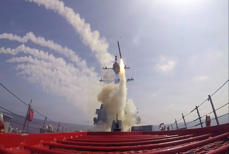 USS Frank E. Petersen Jr. fires a Tomahawk Land Attack Missile during operations in support of Operation Epic Fury, Feb. 28, 2026. (U.S. Navy Photo via Getty Images)