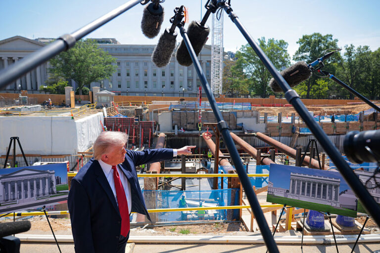 Trump's ballroom is on hold again as an appeals court rule 2-1 against his construction as being unconstitutional. (Chip Somodevilla / Getty Images)