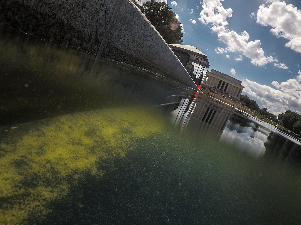 After millions of dollars in renovations and months of problems like algae and peeling, the Reflecting Pool is still under much controversy even after arrests have been made for alleged property destruction. Charges were recently dropped after an investigation concluded that poor installation not human vandalism. (Oliver Contreras / Getty Images)
