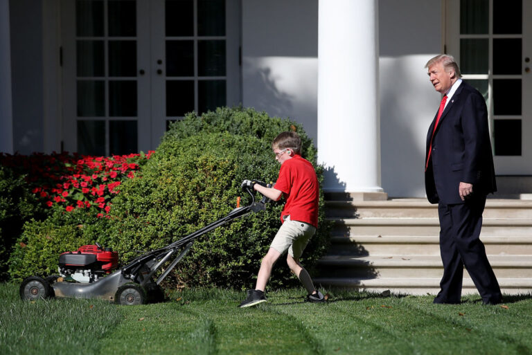 In 2017, President Trump welcomed an 11-year-old-boy that wanted to mow the White House lawn. Trump's love of grass continues into his second term due to his golf courses, resorts and landscaping preferences. (WIn McNamee / Getty Images)