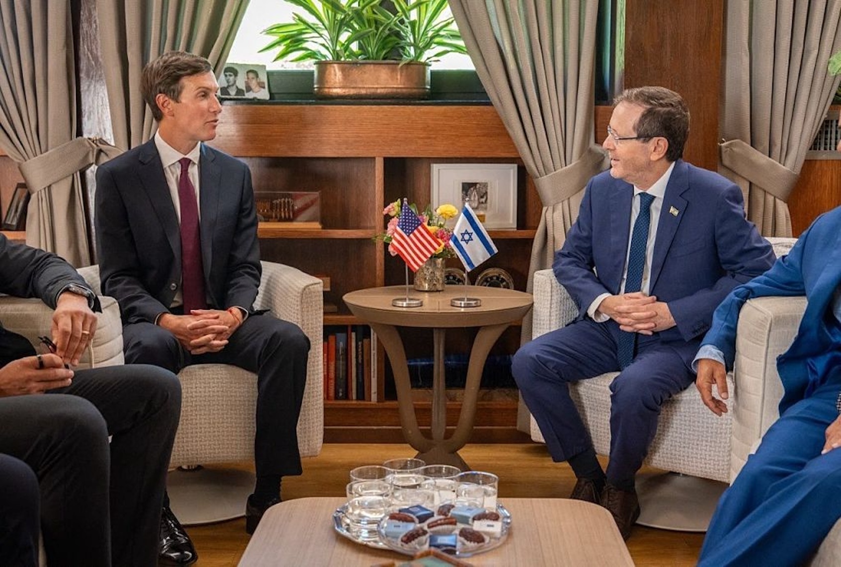 Diplomatic envoy Jared Kushner meets with Israeli President Isaac Herzog during a visit to Jerusalem on Aug. 17, 2026. (Shalev Shalom (GPO)/Handout/Anadolu via Getty Images)