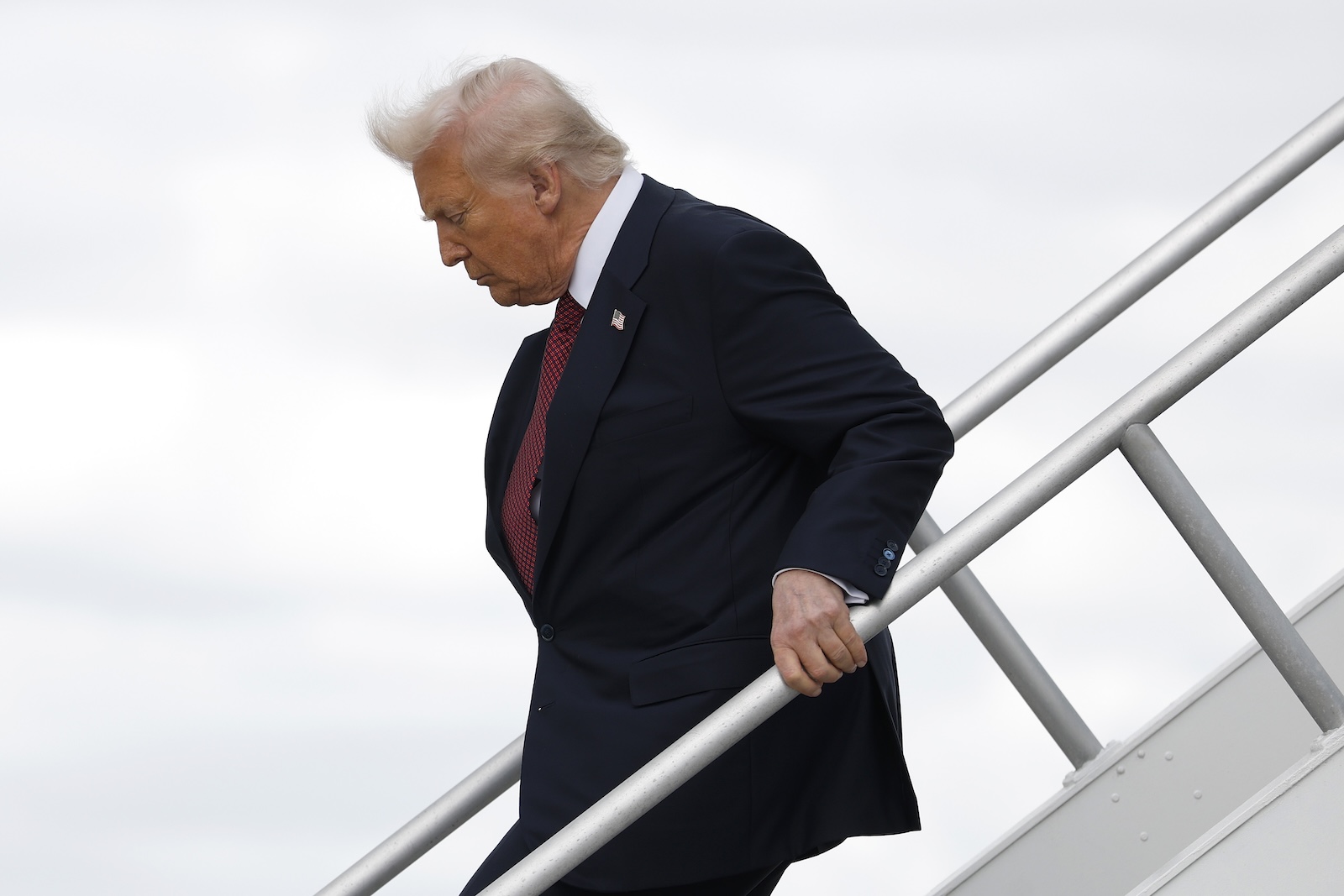 U.S. President Donald Trump arrives at Miami International Airport to attend the America Business Forum on November 05, 2025 in Miami, Florida. (Kevin Dietsch/Getty Images)