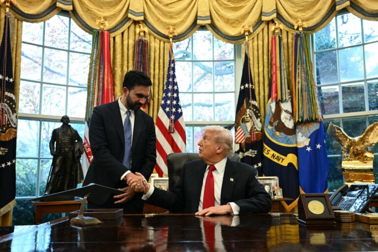 President Donald Trump with New York Mayor-elect Zohran Mamdani in the Oval Office, Nov. 21, 2025. (Jim Watson/AFP via Getty Images)