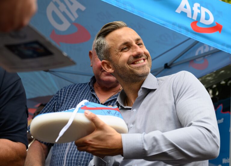 Ulrich Siegmund, the AfD's top candidate in Saxony-Anhalt, campaigning in July 2026. (Hendrik Schmidt/picture alliance via Getty Images)