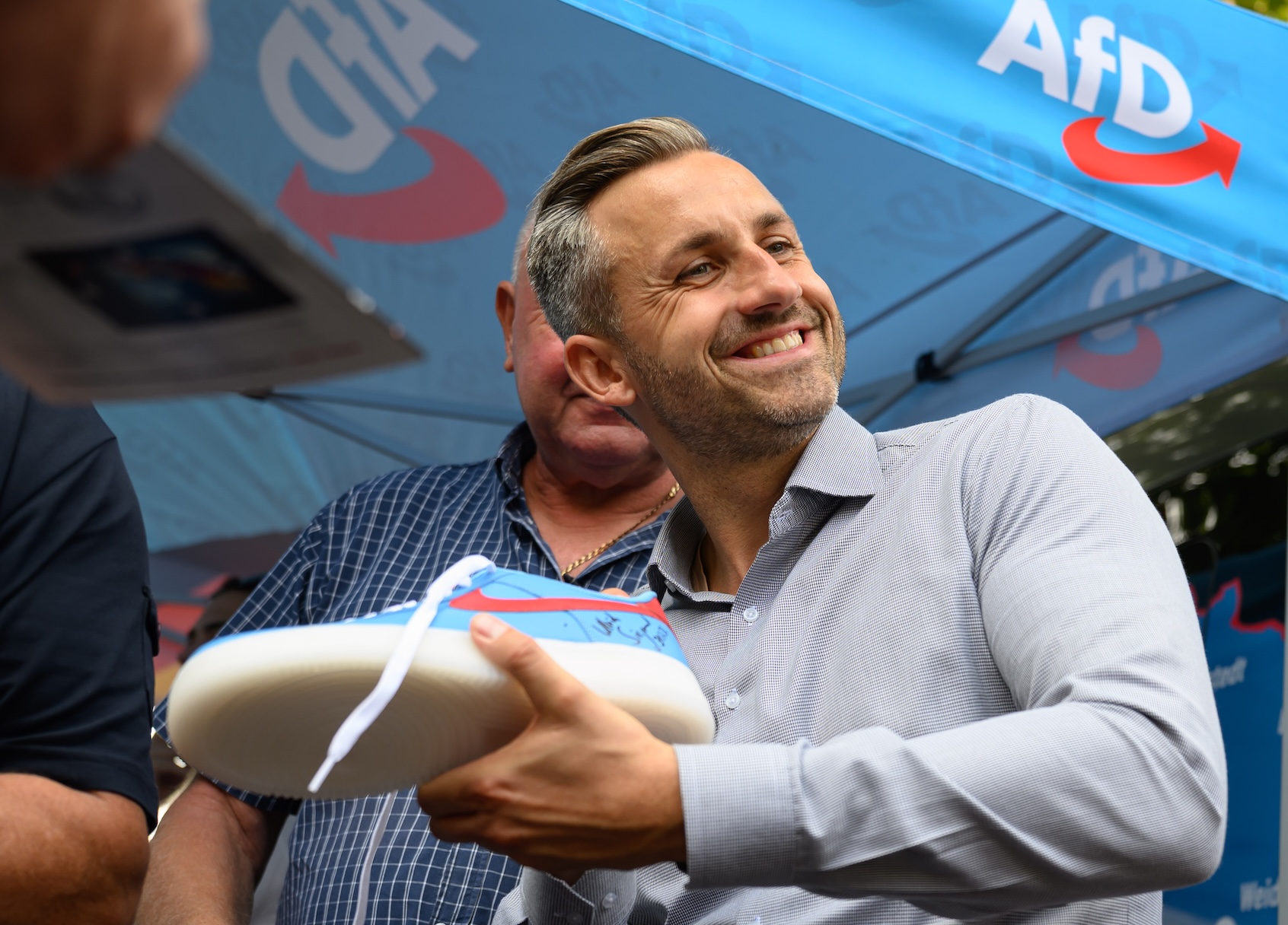 Ulrich Siegmund, the AfD's top candidate in Saxony-Anhalt, campaigning in July 2026. (Hendrik Schmidt/picture alliance via Getty Images)