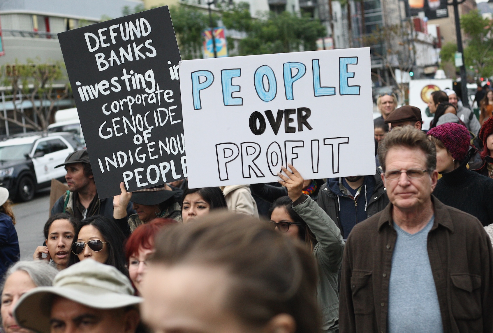 Protesters rally against Wells Fargo in solidarity with the people of Standing Rock in Hollywood, California, on December 21, 2016. (TOMMASO BODDI/AFP via Getty Images)