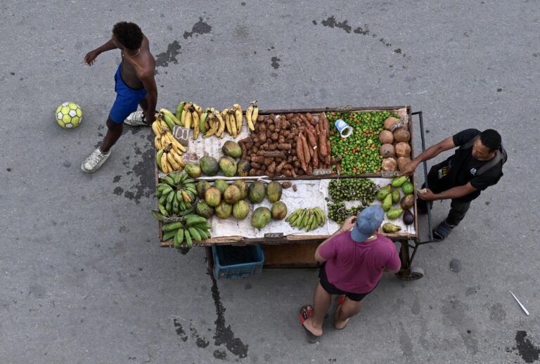 Fruit and vegetable cart on a street in Havana on August 18, 2026. (Photo by YAMIL LAGE / AFP via Getty Images)