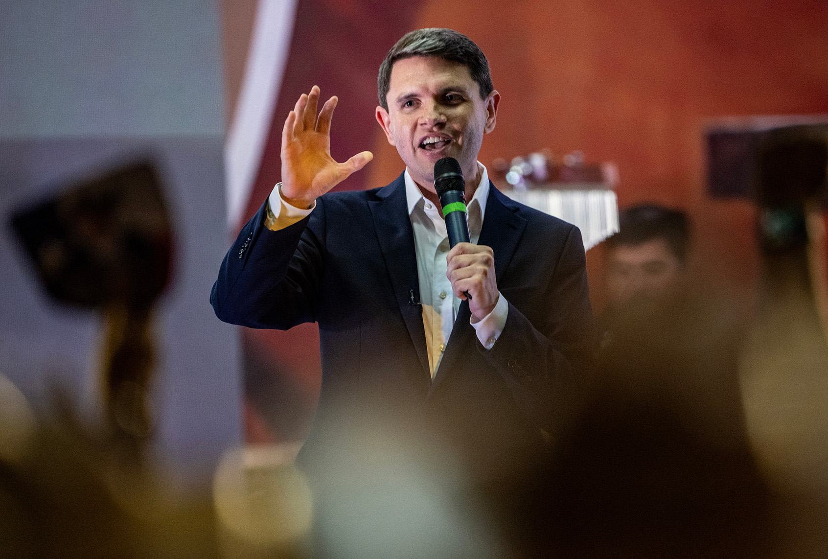 Democratic U.S. Senate candidate James Talarico speaks during a campaign rally as part of his "New American Dream Tour" in Beeville, Texas, on Aug. 22, 2026. (RONALDO SCHEMIDT / AFP via Getty Images)