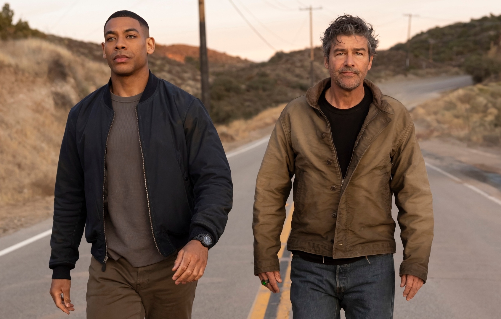 Aaron Pierre and Kyle Chandler in "Lanterns." (John Johnson/HBO Max)