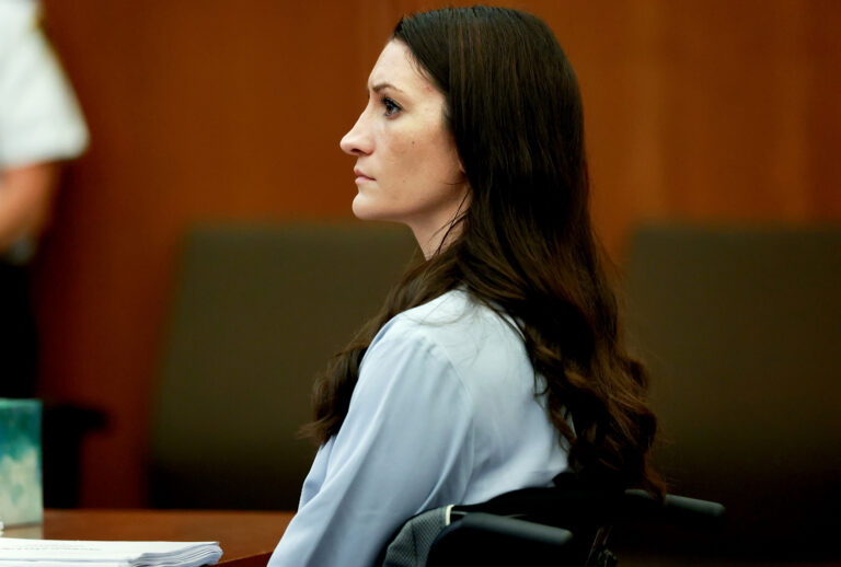 indsay Clancy listens to testimony during her murder trial at Plymouth Superior Court on August 11, 2026. (Jonathan Wiggs/The Boston Globe via Getty Images)