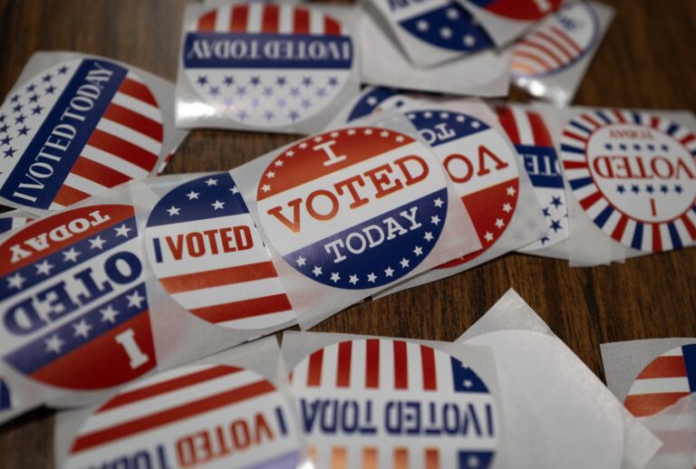 Voting stickers. (Photo by Scott Olson/Getty Images)