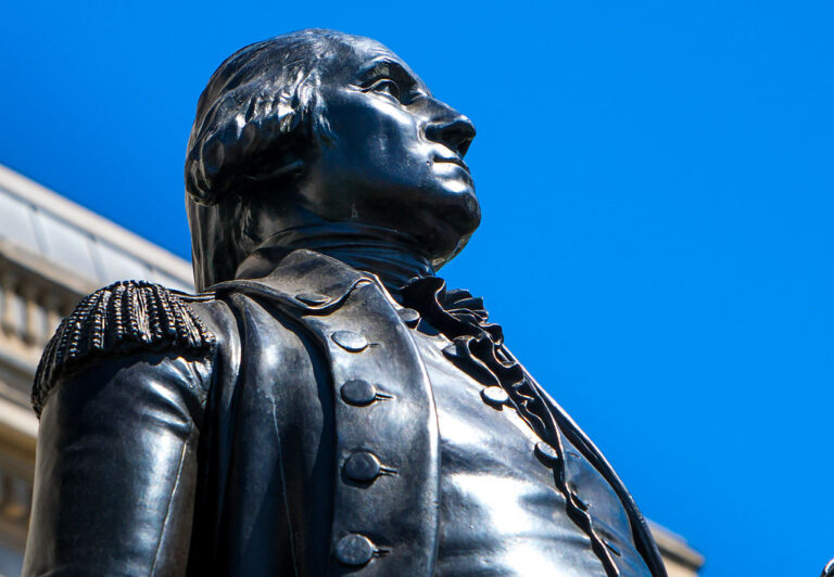 George Washington has statues up all over the world, like this one in London. Trump wants to add to it with a 30-foot tall new likeness outside the Smithsonian. (Matthew Chattle / Getty Images)
