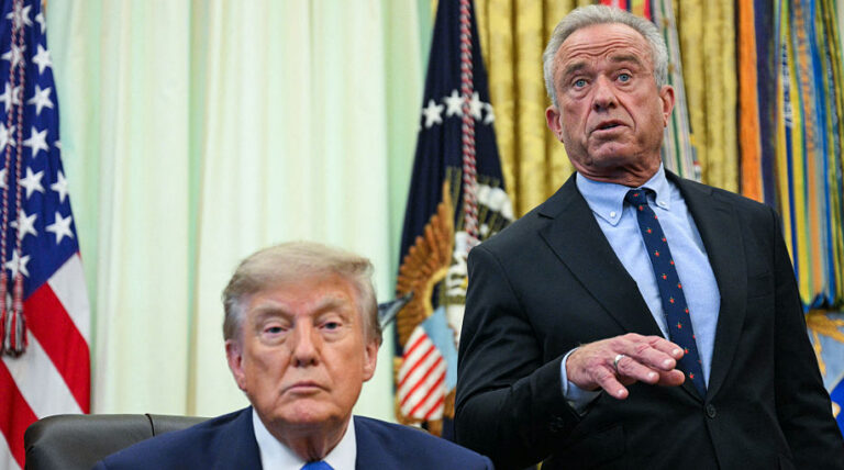 President Donald Trump and Health Secretary Robert F. Kennedy Jr. are promoting a health agenda with less vaccines. The reality of those goals are catching up as previously preventable diseases like measles are spreading fast throughout the U.S. (Jim WATSON / Getty Images)