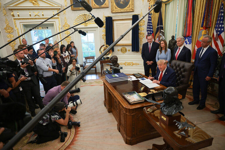 President Trump's war with the media has escalated to ban CNN, MSNOW and Politico reporters from White House grounds. Journalists showing up for work dealt with confiscated press passes and an inability to access their workspace. Trump promises more outlets will share the same fate. (Chip Somodevilla / Getty Images)